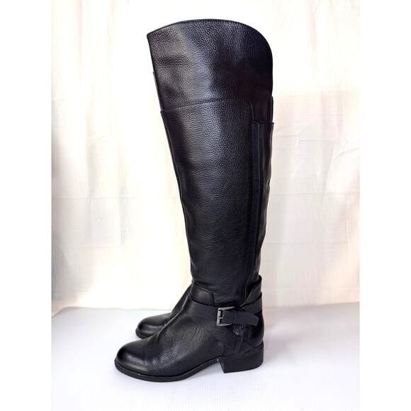 NINE WEST Payson Knee High Boots Womens 7.5 Leather Riding Equestrian Biker Moto - Picture 1 of 16